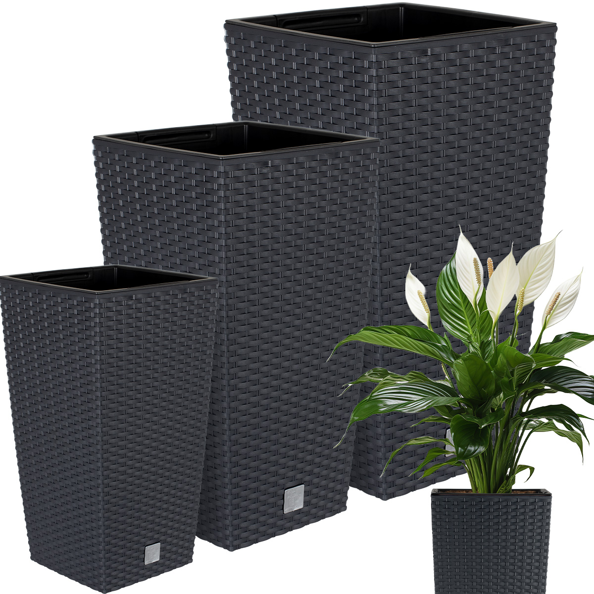Deco4Home kvetináč 22,5 cm x 22,5 x 42 cm plastový antracit + 2 ďalšie produkty